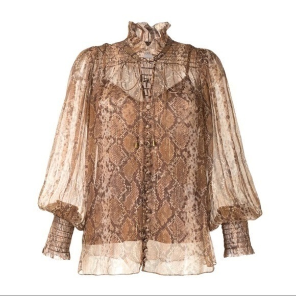 Zimmermann Botanica Python Print Silk Long Sleeved Blouse Size 0 - Picture 8 of 12